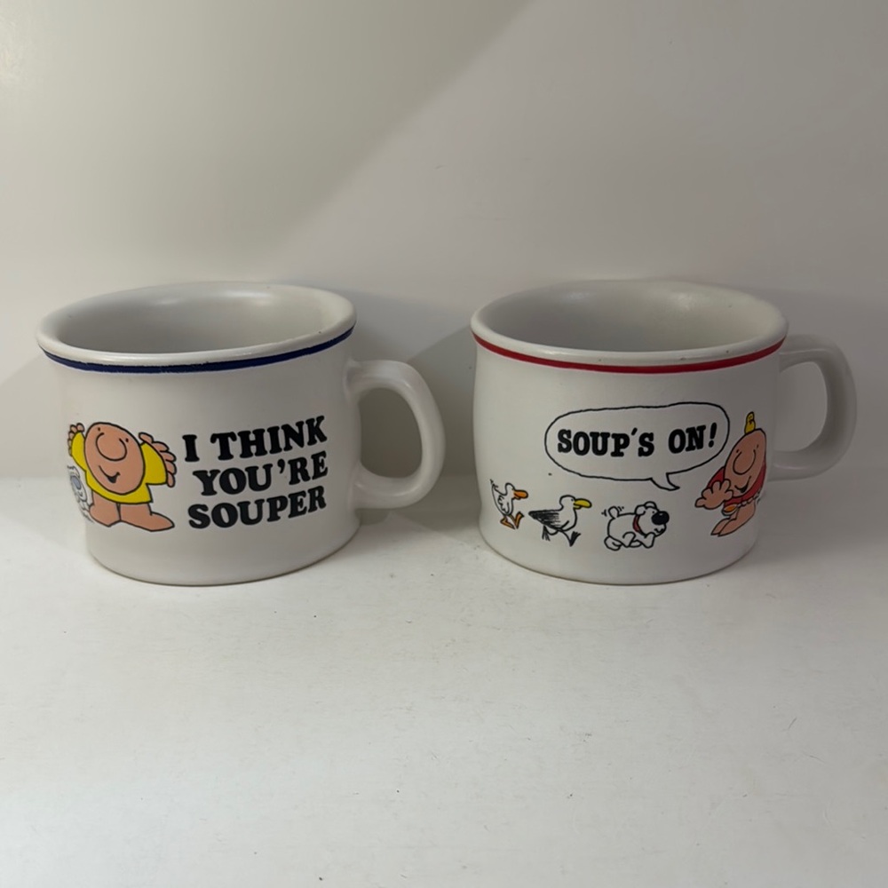 Ziggy Soup Mugs Ceramic Stoneware Cups Souper & Soup’s On SET OF 2 VINTAGE 1982